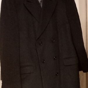 Men's Elegant Black Double-Breasted Pea Coat Made In England Very PLUSH